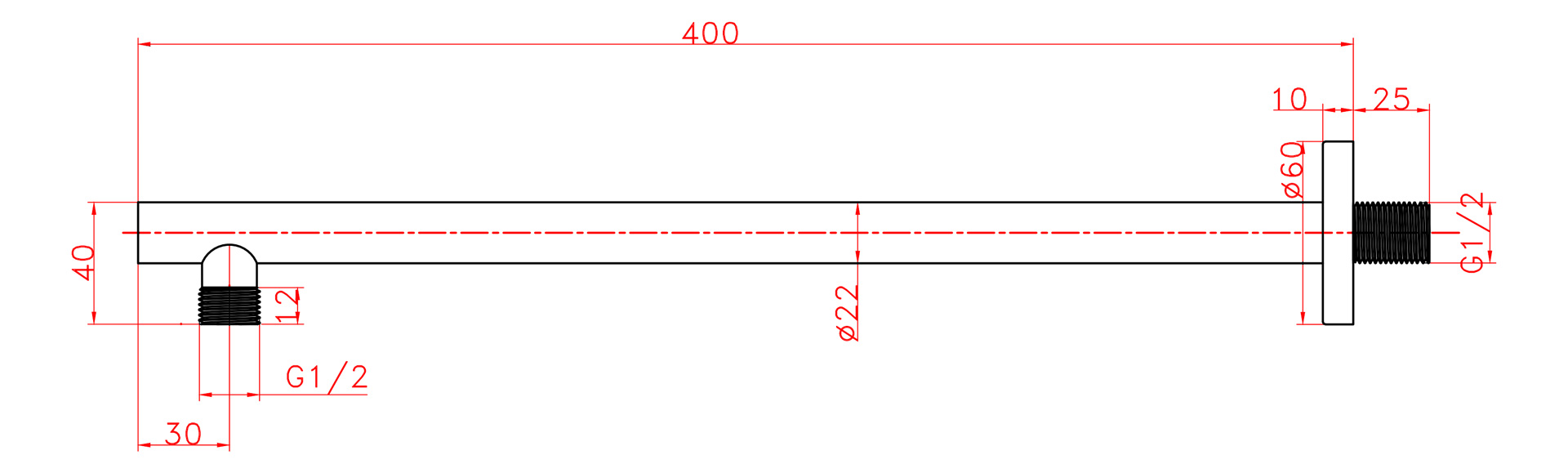schwarzer Brausearm für Regenbrausen 40 cm Duscharm Deckenarm - Bild 2 von 3